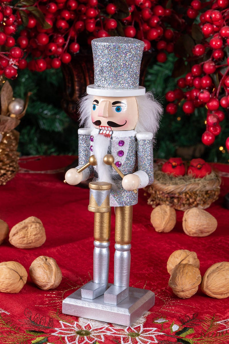 Clever Creations Silver Drummer 10 Inch Traditional Wooden Nutcracker, Festive Christmas DÃ©cor for Shelves and Tables - Image 4